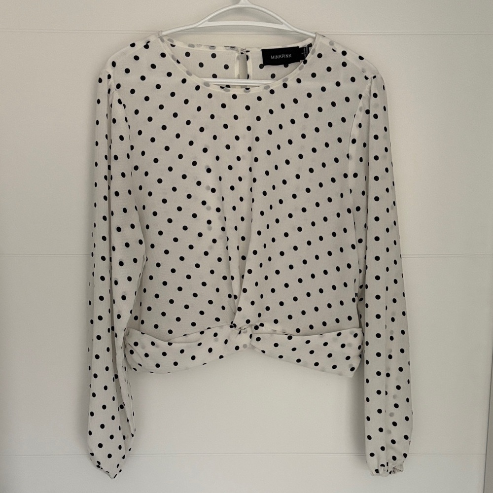 MINKPINK White and Black Polka Dot Blouse